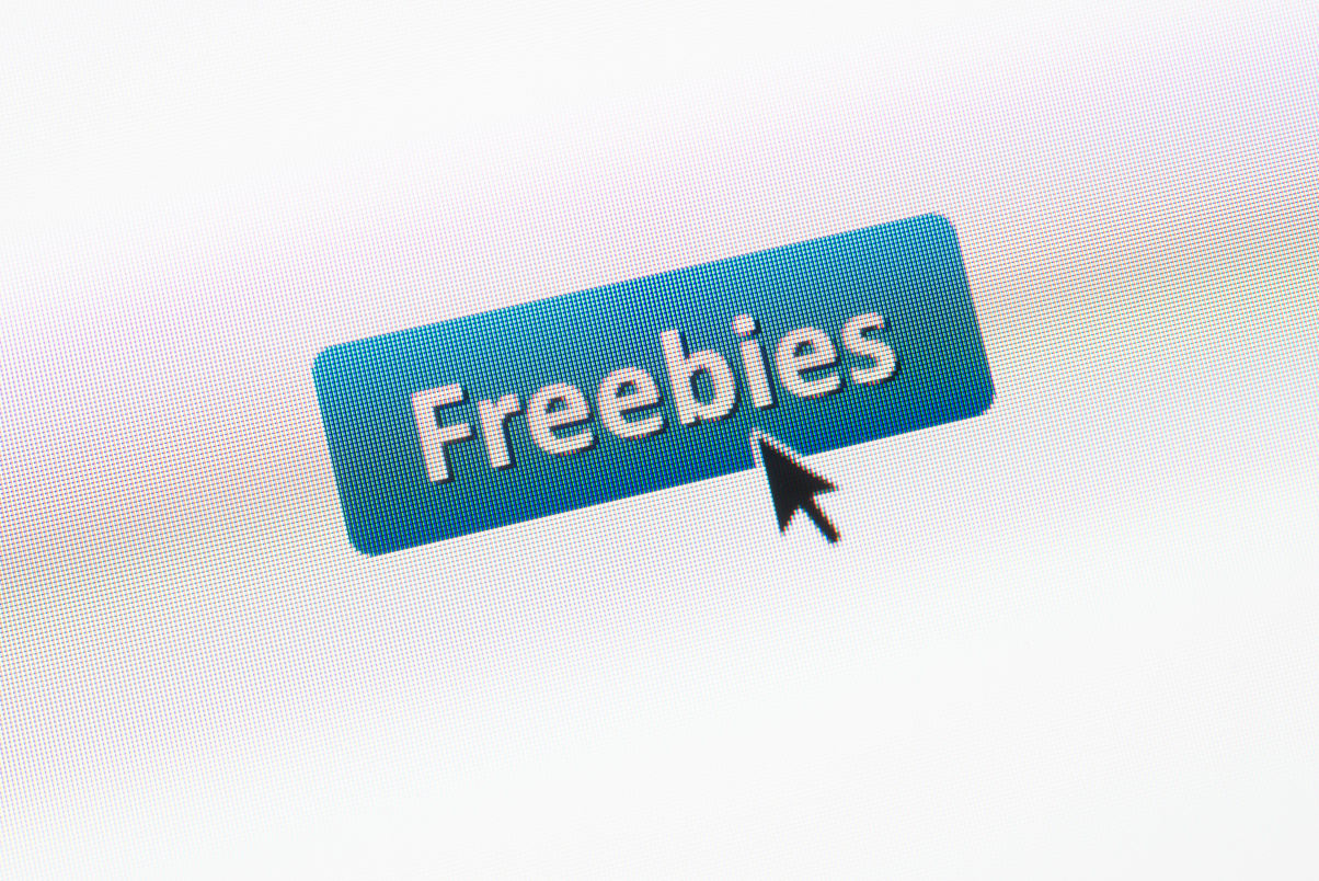 'Freebies' web button with mouse arrow on webpage